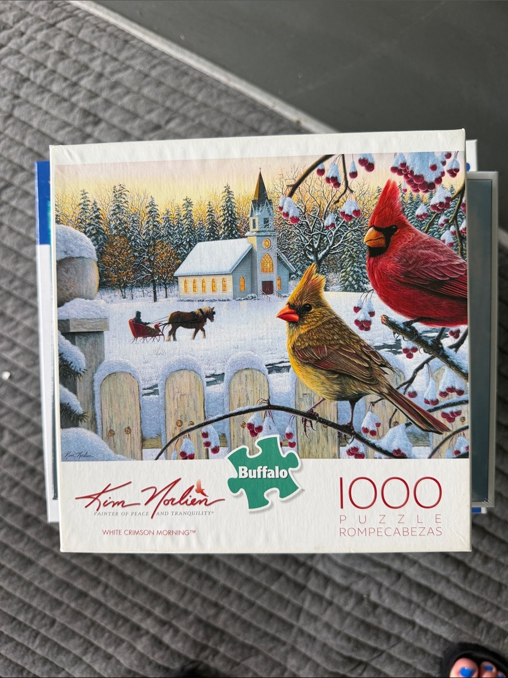 Buffalo David Bitton 1000-Piece Puzzle - Red & Yellow Cardinals Winter Scene